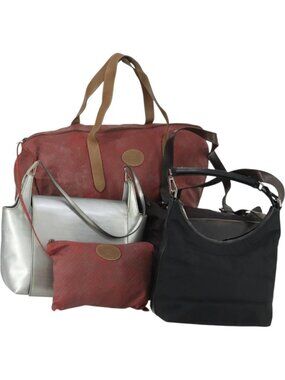 GUCCI Shoulder Bag Canvas Leather 4 Set Black Silver Red